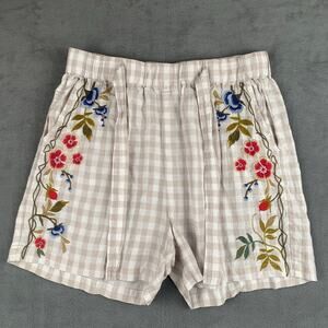 Johnny Was Adele Trapunto Belted Linen Short Size Large Boho Floral Embroidery